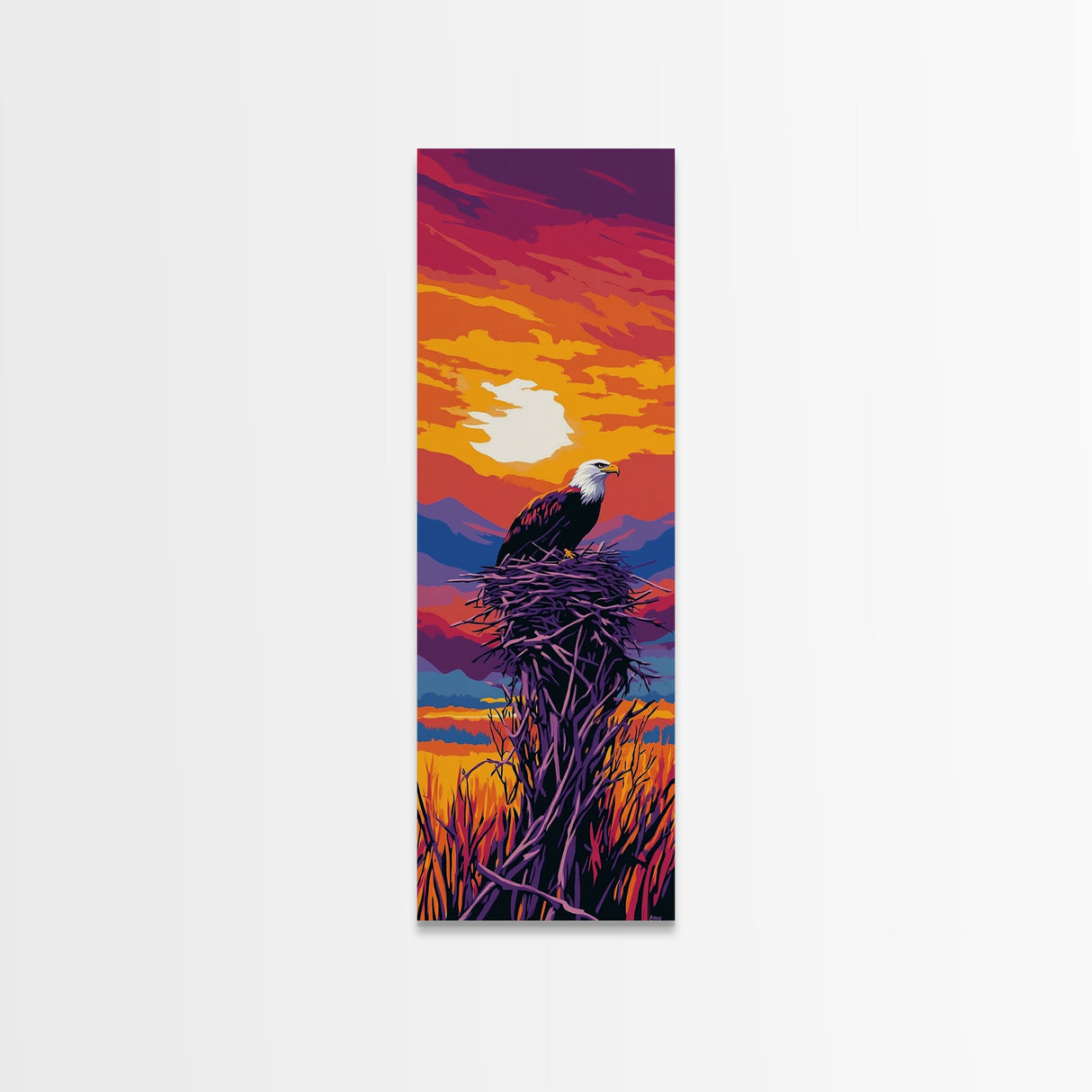Vibrant Sunset Eagle, Canvas Print, bird art, landscape painting, moody art, rustic décor, southwest wall art, pine tree art, gift idea him