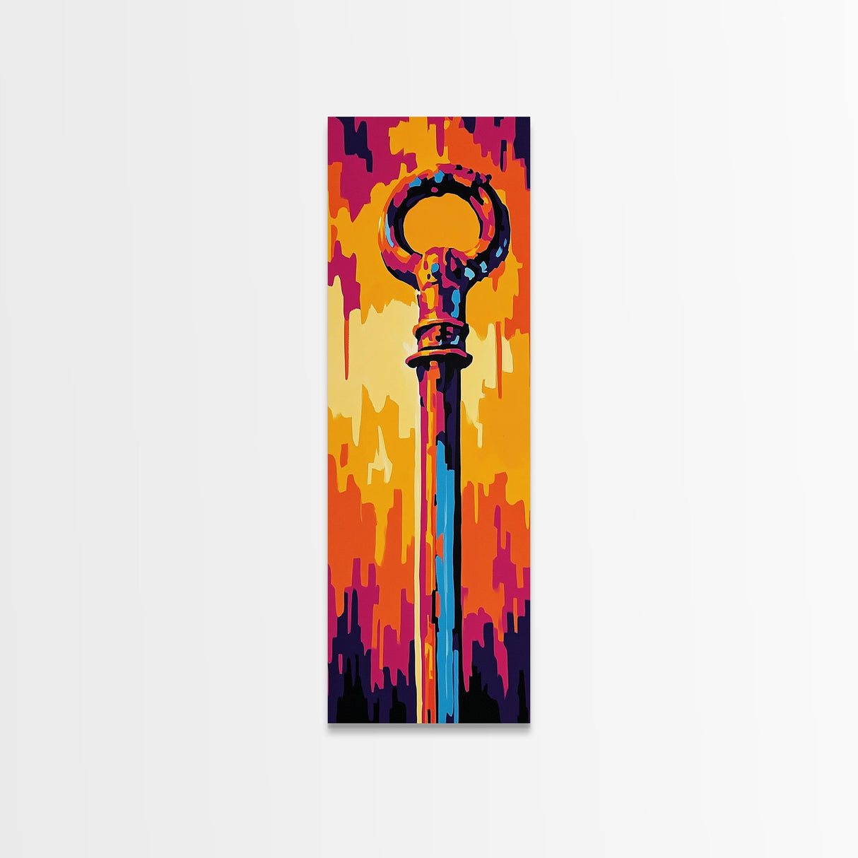 Bold Pop Art Key Painting Framed Canvas Print | Graffiti Wall Art | Blotter Art | Retro Wall Art | Colorful Modern Decor