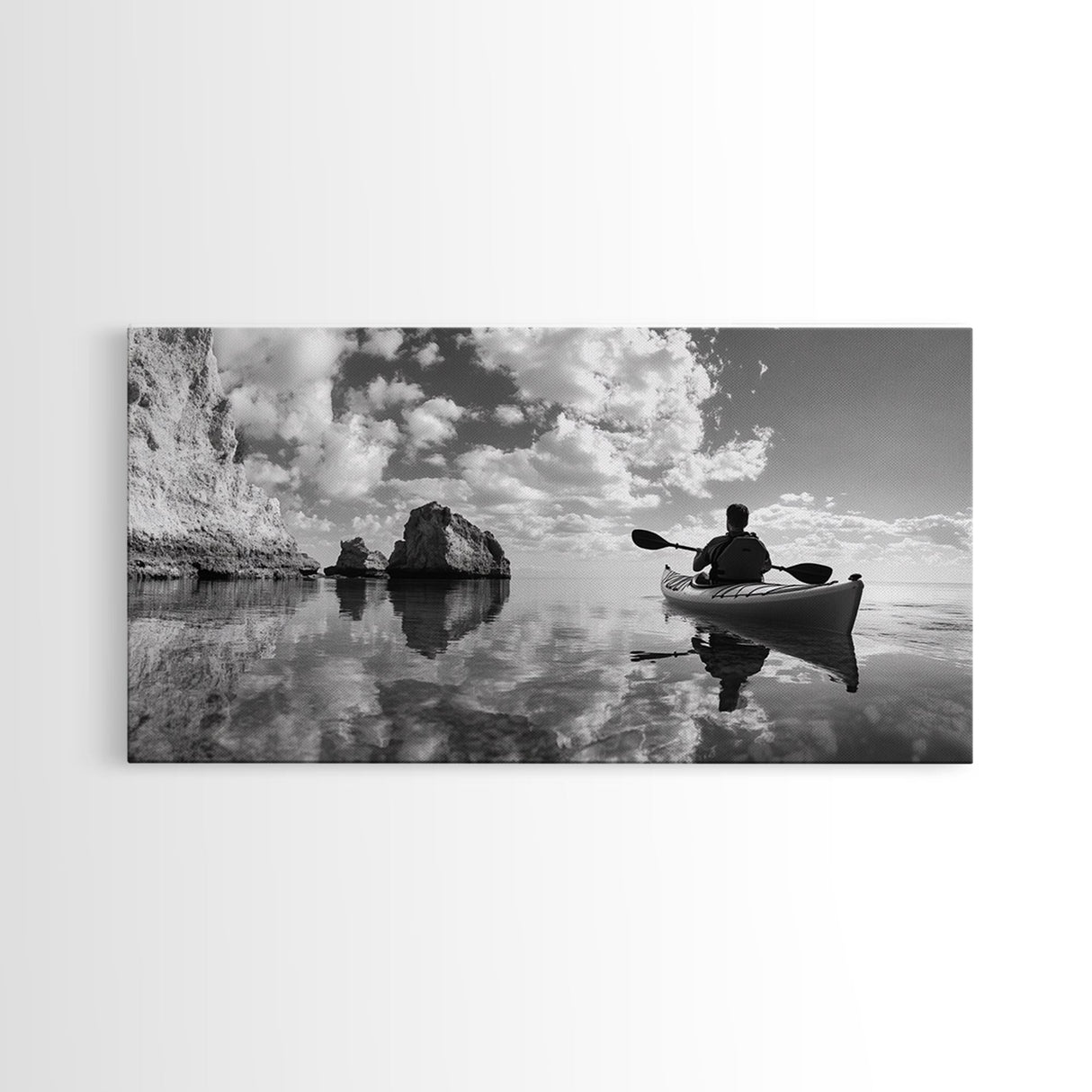 Kayak, Coastal Landscape Art, Nautical Painting, Extra Wide Art, Adventure Art, Seascape Painting, Panoramic Art, Canvas Print