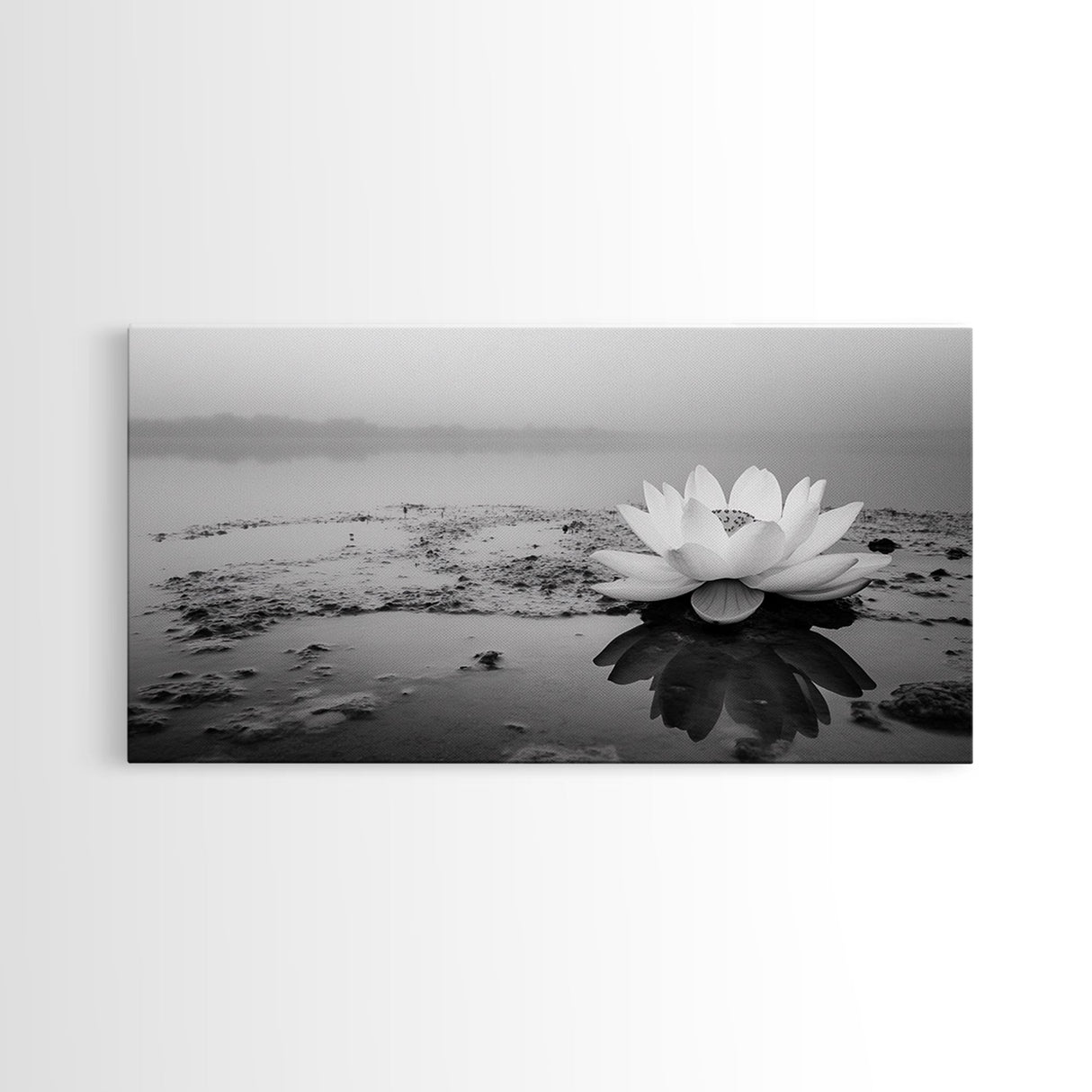 Lotus, Zen Wall Art, Minimalist Art, Coastal Landscape Art, Wabi Sabi Art, Panoramic Art, Moody Art, Framed Canvas Print