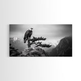 Majestic Bald Eagle, pine tree art, bird art, nature photography, mountain painting, wildlife art, extra wide art, framed canvas print