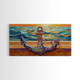 Anchor at Sunset, nautical painting, coastal decor, ocean art, framed canvas print, above sofa art, beach house decor, seascape