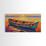 Sunset Canoe, seascape painting, coastal painting, nautical wall art, above sofa art, ocean decor, bright colors, Canvas Print