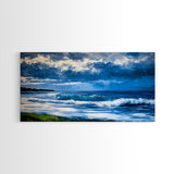 Ocean Waves, coastal decor, nautical painting, blue and green wall art, surf wall art, lake Tahoe art, Framed Canvas Print, panoramic art
