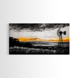 Windmill Sunset, windmill wall art, rustic decor, farmhouse art, landscape painting, extra wide art, framed canvas print, panoramic art