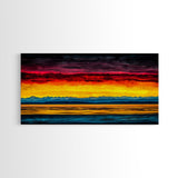 Sunset Over Water, Colorful Horizon Painting, Coastal Wall Art, Extra Wide Art, Framed Canvas Print, Above Sofa Art, Ocean Lover Gift