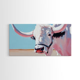 Longhorn Cow Portrait, Rustic Farmhouse Wall Art, Southwest Decor, Western Painting, Framed Canvas Print, Country Living Gift Idea