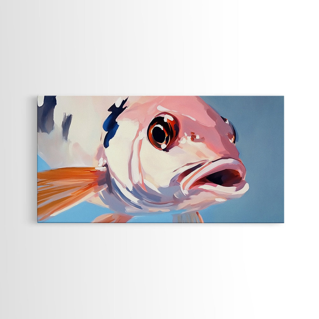Koi Fish Painting, Light Pink Wall Art, Coastal Wall Art, Nautical Decor, Framed Canvas Print, Gift Idea, Living Room Art, Ocean Art