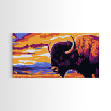 Bison Plains, rustic wall art, mountain painting, southwest wall art, landscape painting, extra wide art, Framed Canvas Print, farmhouse decor
