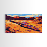 Fallen Arrow, rustic wall art, cowboy painting, southwest wall art, desert landscape, panoramic art, Framed Canvas Print, farmhouse decor, bold