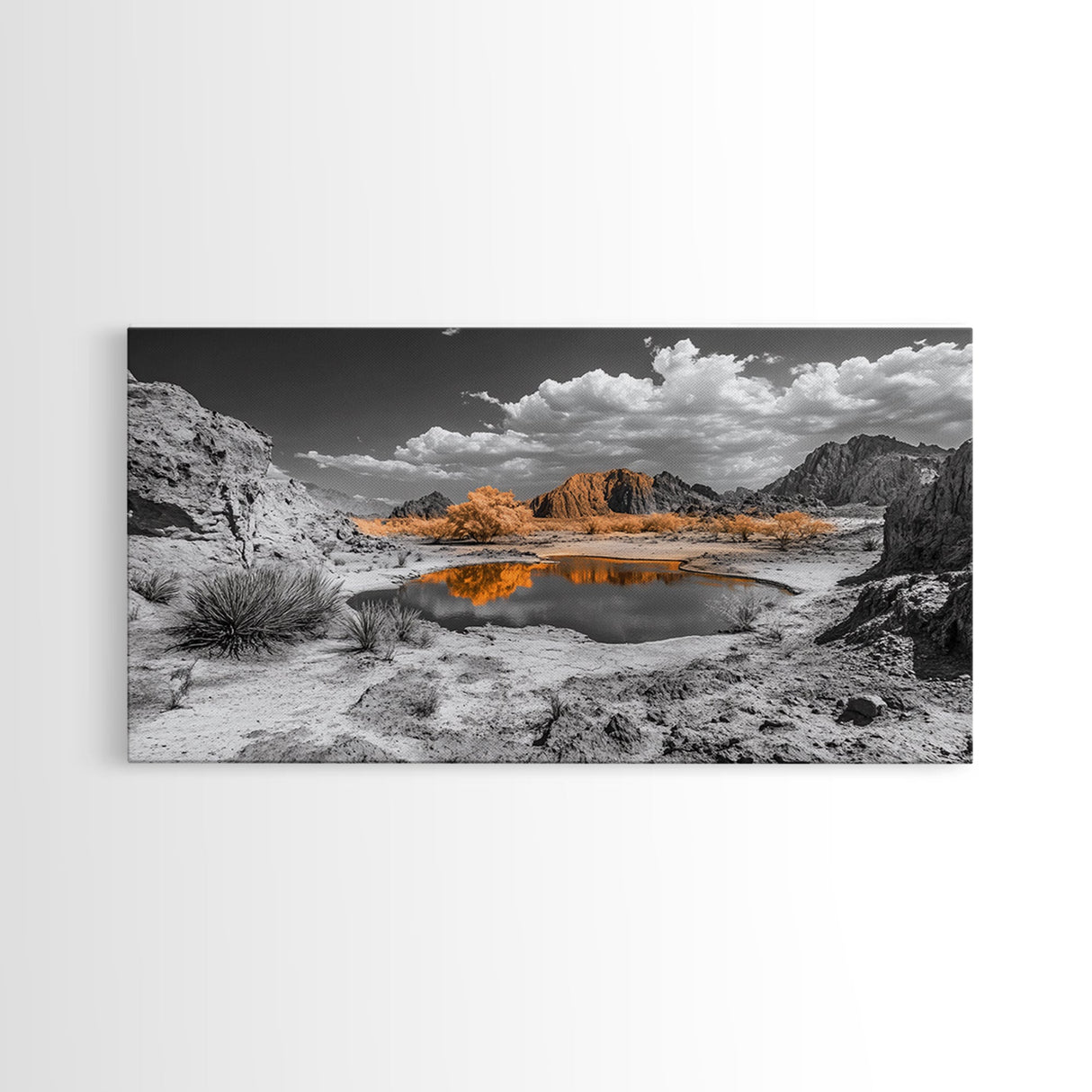 Desert Oasis Reflection Canvas Print Joshua Tree Art Southwest Wall Art Panoramic Art Above Sofa Art Gift Idea Rustic Wall Art