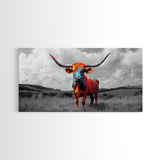 Psychedelic Longhorn Art Framed Canvas Print Vibrant Whimsical Art Southwest Wall Art Gift Idea Above Bed Art Rustic Decor
