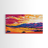 Desert dunes, mountain painting, western sunset, scenic landscape art, minimalist boho decor, panoramic art, framed canvas print