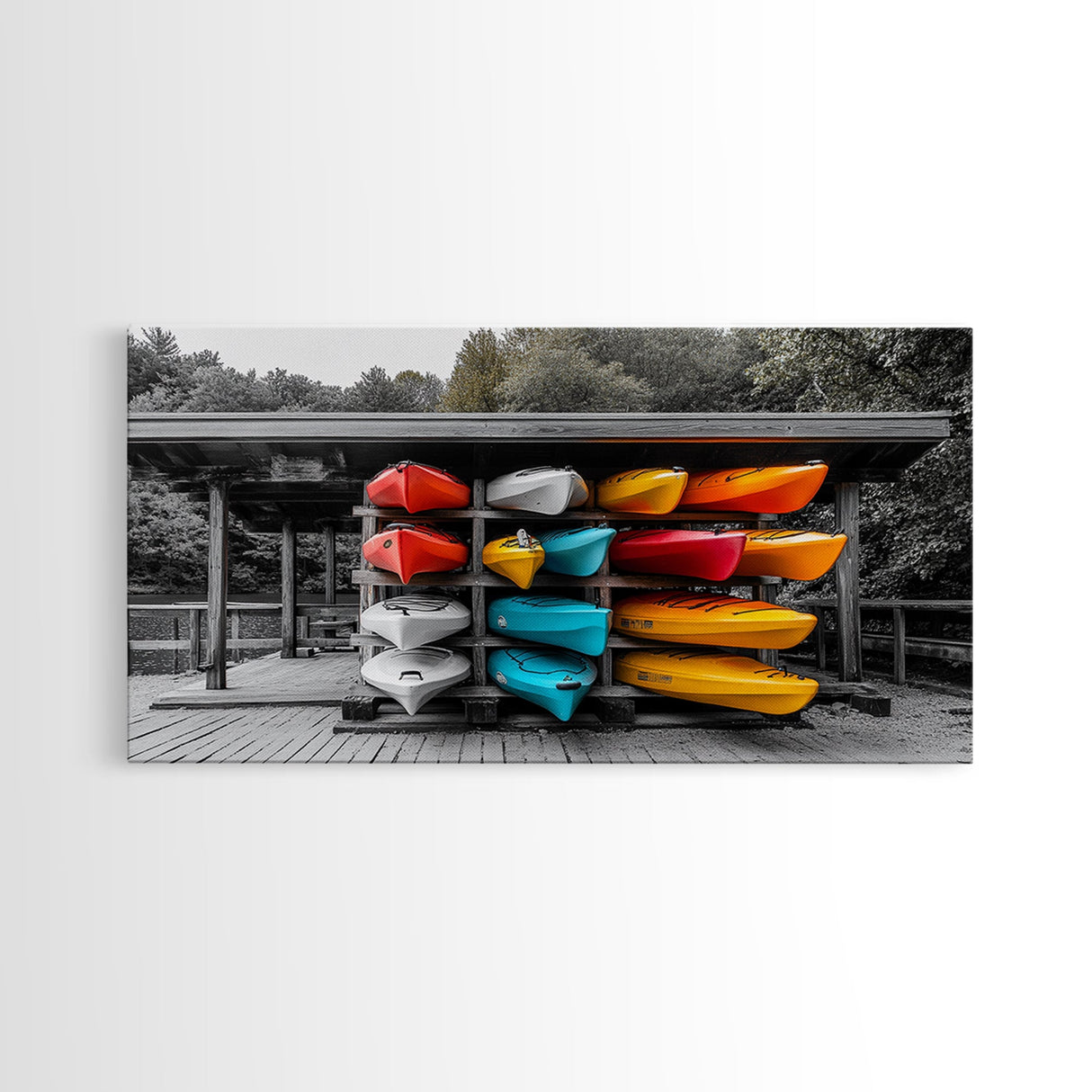 Vibrant Kayak Storage Canvas Print Coastal Decor Nautical Painting Lake Tahoe Art Horizontal Wall Art Gift Idea Living Room Art