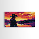 Cowboy Silhouette, Western Art, Southwest Wall Art, Rustic Decor, Moody Art, Framed Canvas Print, Gift Idea, Panoramic Art, Horizontal Wall Art