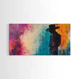 Silhouette Cowboy Art, rustic wall art, western painting, moody art, cowboy painting, extra wide art, farmhouse decor, canvas print, gift idea
