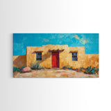 Pueblo Village, Moon Oil Painting, Southwest Wall Art, Rustic Landscape, Moody Art, Extra Wide Art, Desert Scene, Framed Canvas Print