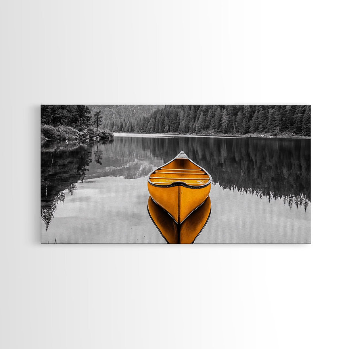 Reflections of Nature, lake Tahoe art, pine tree art, landscape painting, nature wall art, extra wide art, panoramic art, Canvas Print