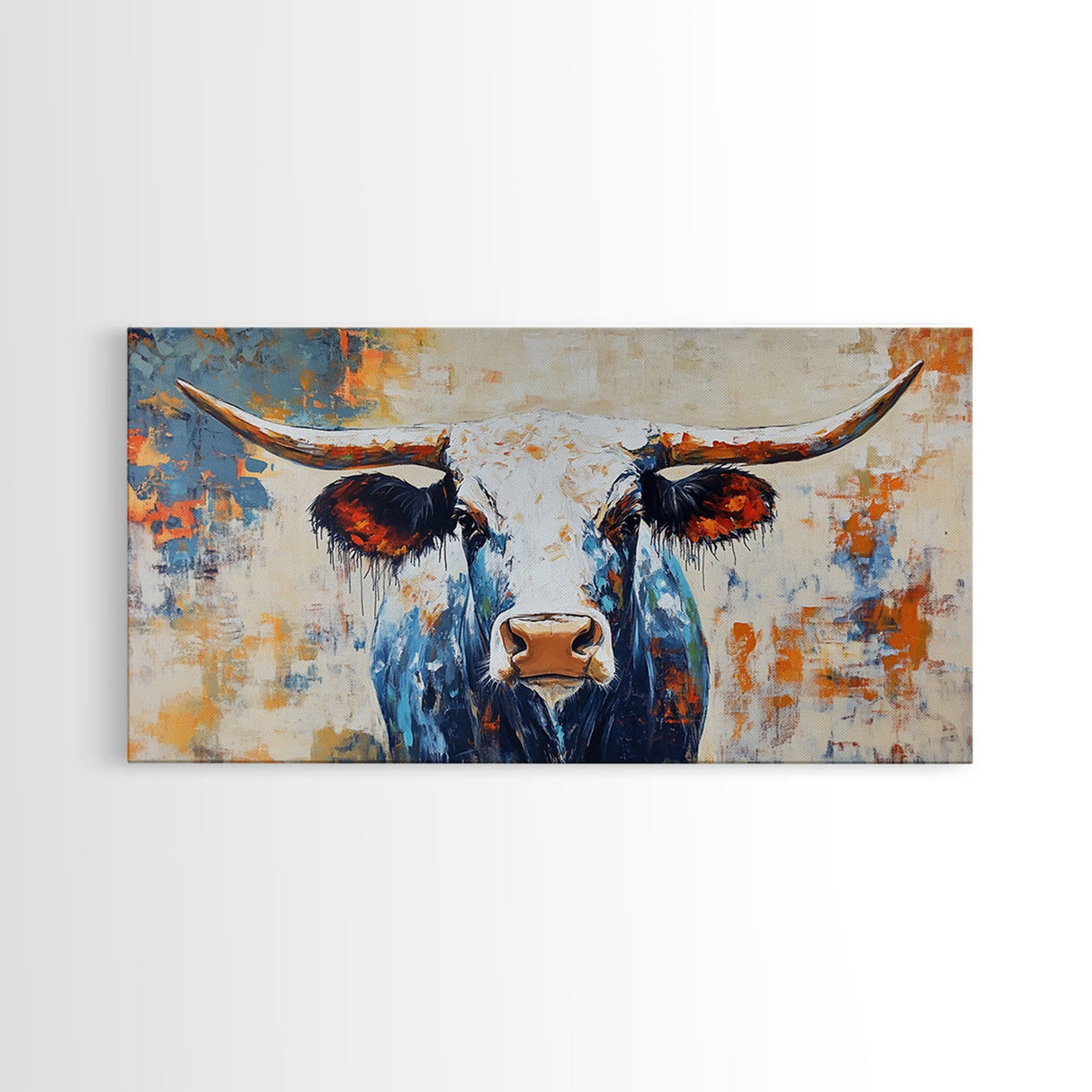 Longhorn Painting, Framed Canvas Print, Rustic Wall Art, Southwest Wall Art, Farmhouse Art, Extra Wide Art, Above Couch Art, Moody Art