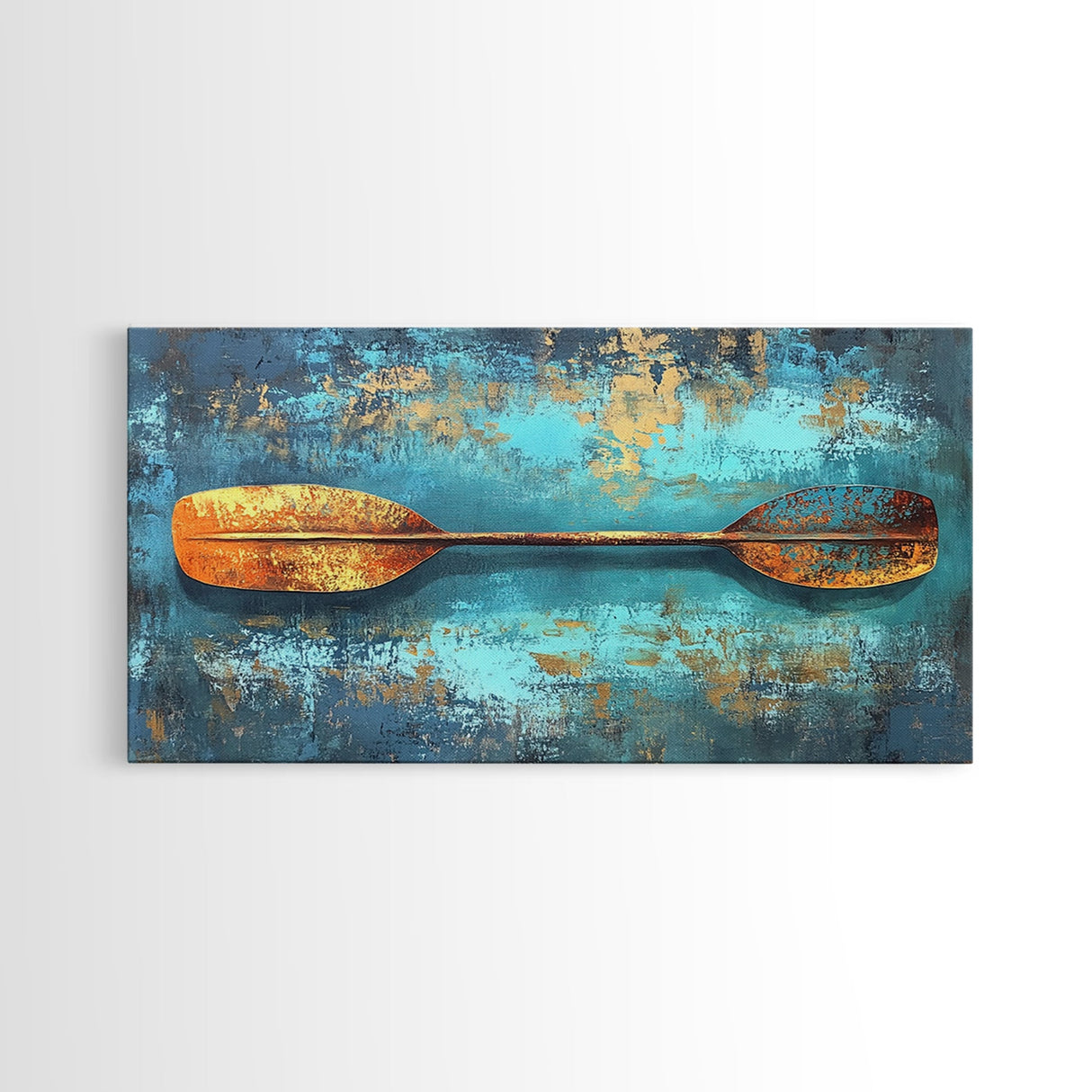 Rustic Oar, Coastal Decor, Nautical Wall Art, Teal Wall Art, Wabi Sabi Art, Gift Idea Him, Above Sofa Art, Framed Canvas Print, Boho Art