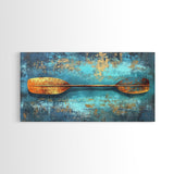 Rustic Oar, Coastal Decor, Nautical Wall Art, Teal Wall Art, Wabi Sabi Art, Gift Idea Him, Above Sofa Art, Framed Canvas Print, Boho Art