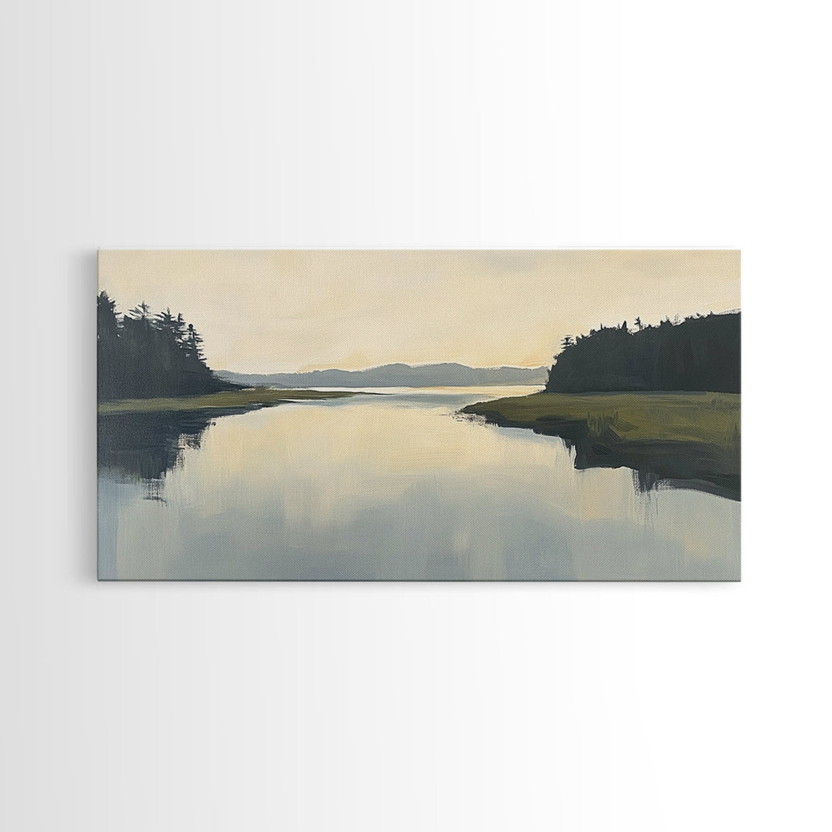 Marsh, Landscape Painting, Minimalist Art, Wabi Sabi Art, Moody Art, Guest Room Art, Above Bed Wall Art, Framed Canvas Print, Extra Wide Art