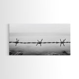 Barbed Wire, rustic decor, farmhouse art, minimalist black and white, modern wabi sabi wall art, textured art, panoramic art, Canvas Print
