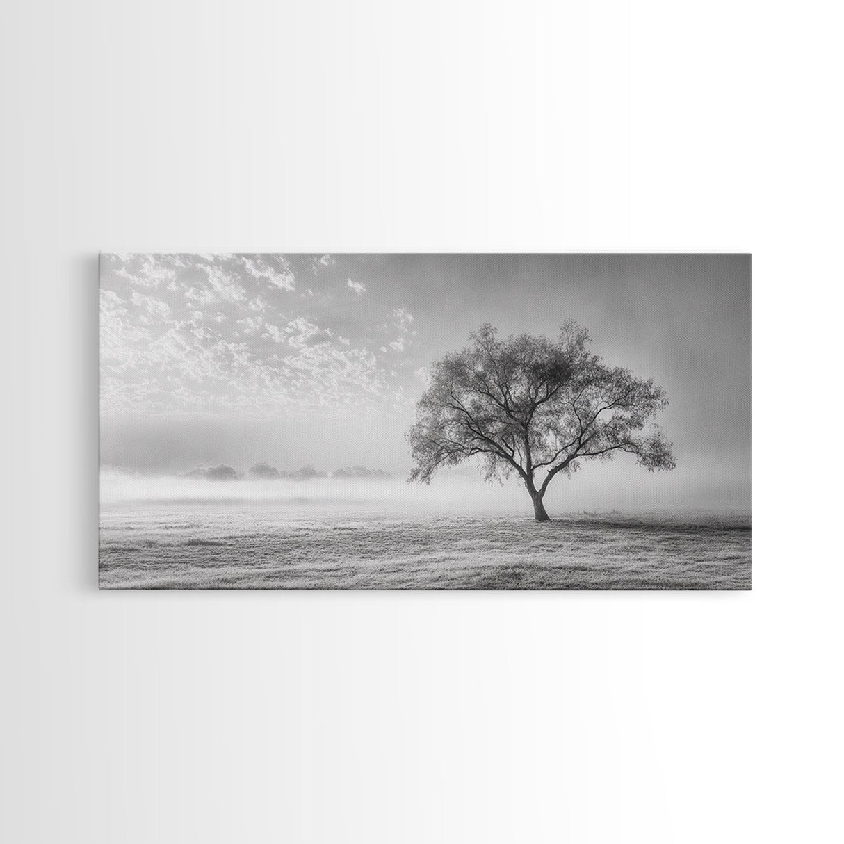 Solitary Tree, Minimalist Art, Landscape Painting, Oak Tree Art, Extra Wide Art, Moody Art, Wabi Sabi Wall Art, Framed Canvas Print
