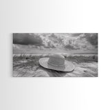 Straw Hat, Coastal Landscape Art, Wabi Sabi Art, Beach Wall Art, Rustic Decor, Extra Wide Art, Coastal Cowgirl Art, Canvas Print
