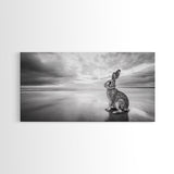 Rabbit Beach, whimsical art, coastal decor, animal painting, nature wall art, moody art, soft neutral tones, beach photography, Canvas Print