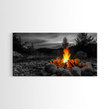 Rustic Campfire Art Framed Canvas Print | Moody Art | Cozy Cabin Wall Art | Above Couch Art | Warm Fireplace Decor | Gift Idea | Fall Wall Art