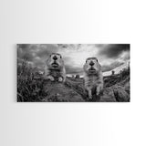 Prairie dogs, whimsical art, rustic wall art, farmhouse art, nature painting, extra wide art, above couch art, framed canvas print