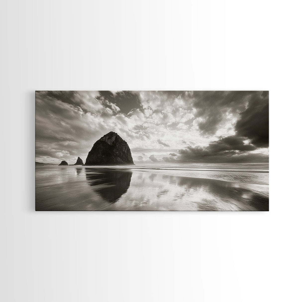 Coastal, seascape, moody art, ocean view, nautical wall art, panoramic painting, extra wide art, above bed wall art, framed canvas print