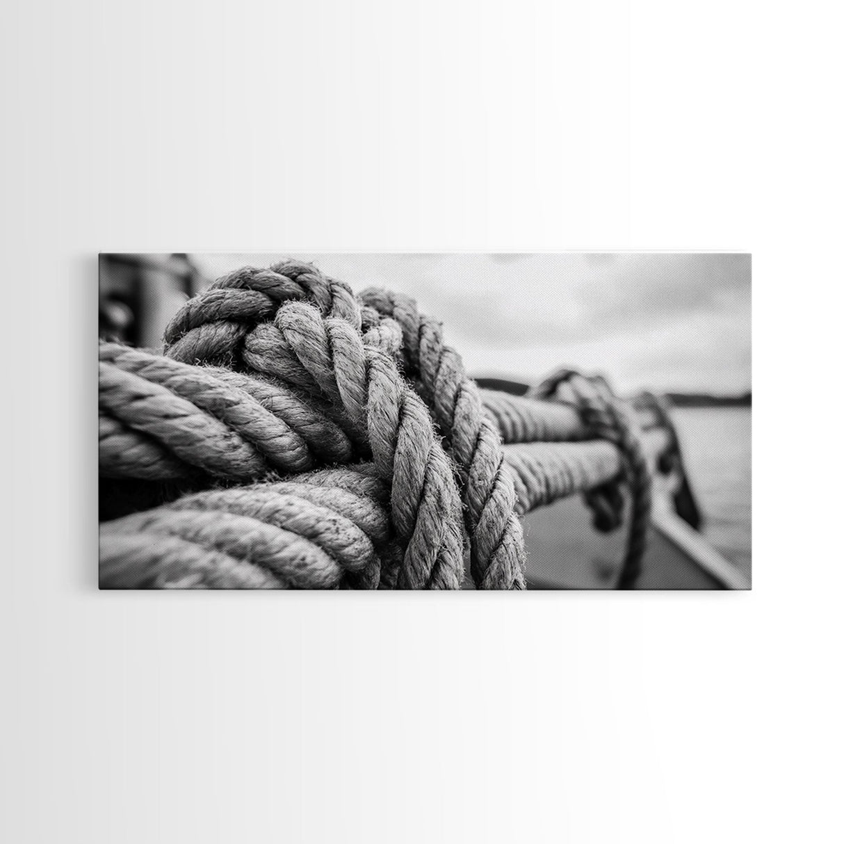 Nautical rope, rustic art, coastal decor, nautical wall art, maritime painting, extra wide art, panoramic painting, framed canvas print