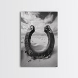 Horseshoe art, western decor, rustic wall art, wabi sabi wall art, moody photography, minimalist art, canvas print, living room art
