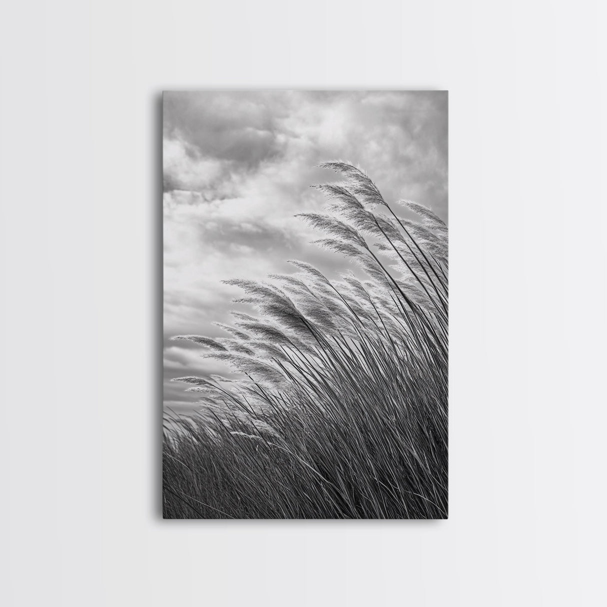Wind Blowing Grass, moody art, wabi sabi art, landscape painting, farmhouse art, rustic decor, minimalist art, framed canvas print