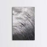 Wind Blowing Grass, moody art, wabi sabi art, landscape painting, farmhouse art, rustic decor, minimalist art, framed canvas print