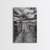 Open Ranch Gate, southwest wall art, moody art, western home decor, rustic art, farmhouse painting, framed canvas print, cowboy aesthetic