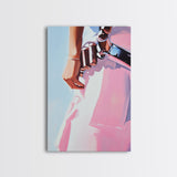 Pink cowgirl, western belt, black cowgirl painting, light pink wall art, southwestern art, cowboy aesthetic, framed canvas print, rustic art