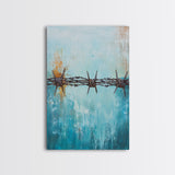 Barbed Wire, southwest wall art, rustic decor, teal wall art, minimalist art, original painting, gift idea for him, canvas print