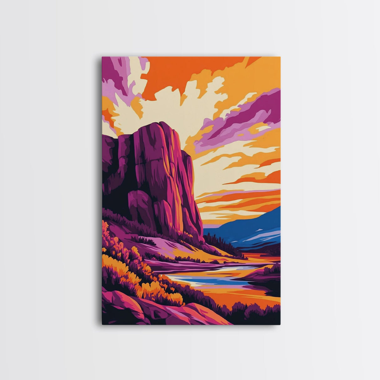 Mountain Painting, Bold Landscape Art, Orange Purple Wall Decor, Southwest Wall Art, Framed Canvas Print, Nature Inspired Artwork