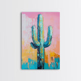 Abstract Cactus Painting, Boho Desert Art, Pink Green Wall Art, Southwest Wall Decor, Framed Canvas Print, Bold Colorful Art