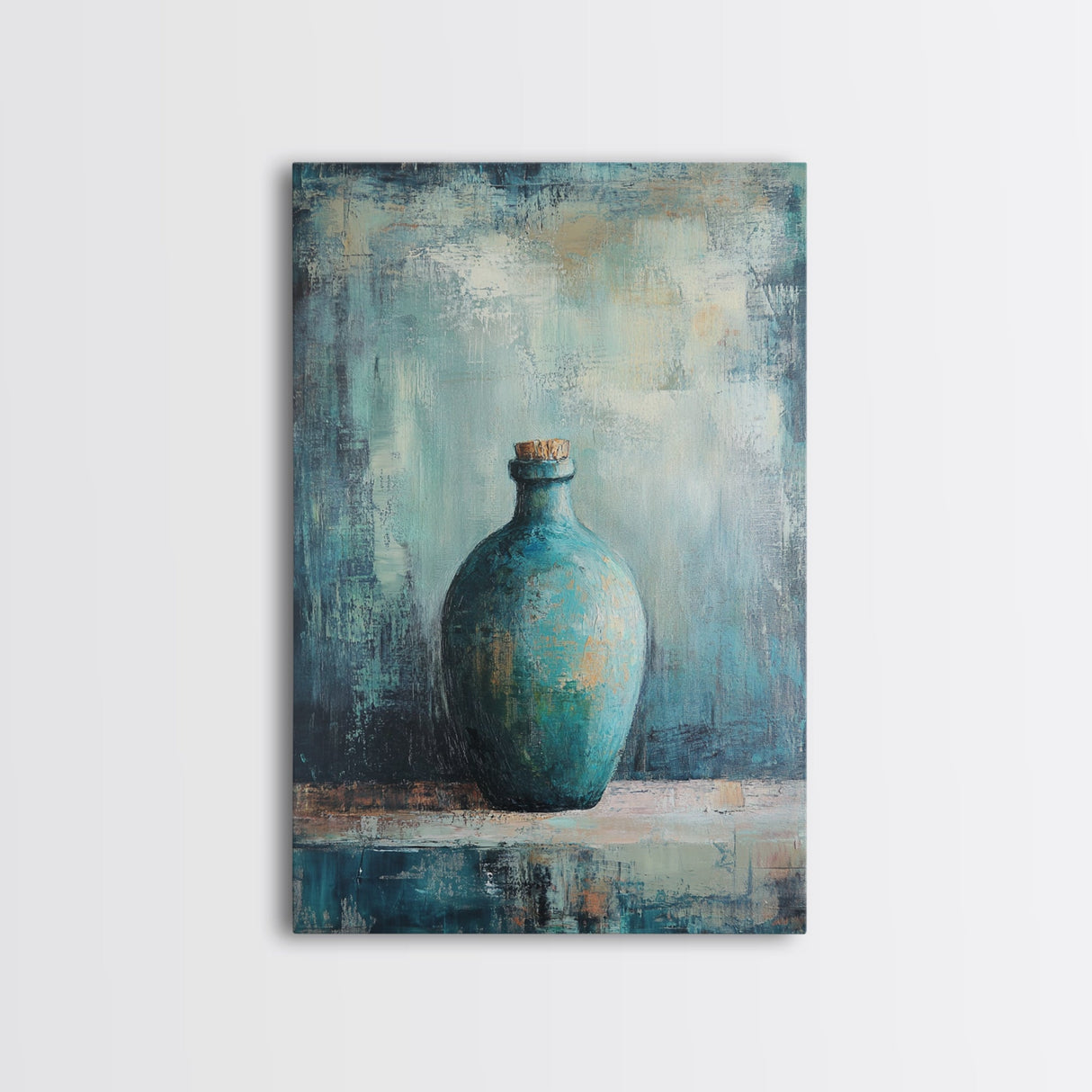 Teal Bottle, Wabi Sabi Art, Minimalist Wall Art, Canvas Print, Green Wall Art, Rustic Decor, Sage Green Wall Art, Moody Art, Gift Idea