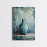 Teal Bottle, Wabi Sabi Art, Minimalist Wall Art, Canvas Print, Green Wall Art, Rustic Decor, Sage Green Wall Art, Moody Art, Gift Idea