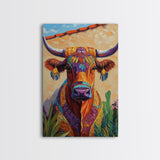 Colorful Bull, Mosaic Wall Art, Chicano Art, Southwest Wall Art, Canvas Print, Farmhouse Art, Rustic Decor, Gift Idea, Boho Art