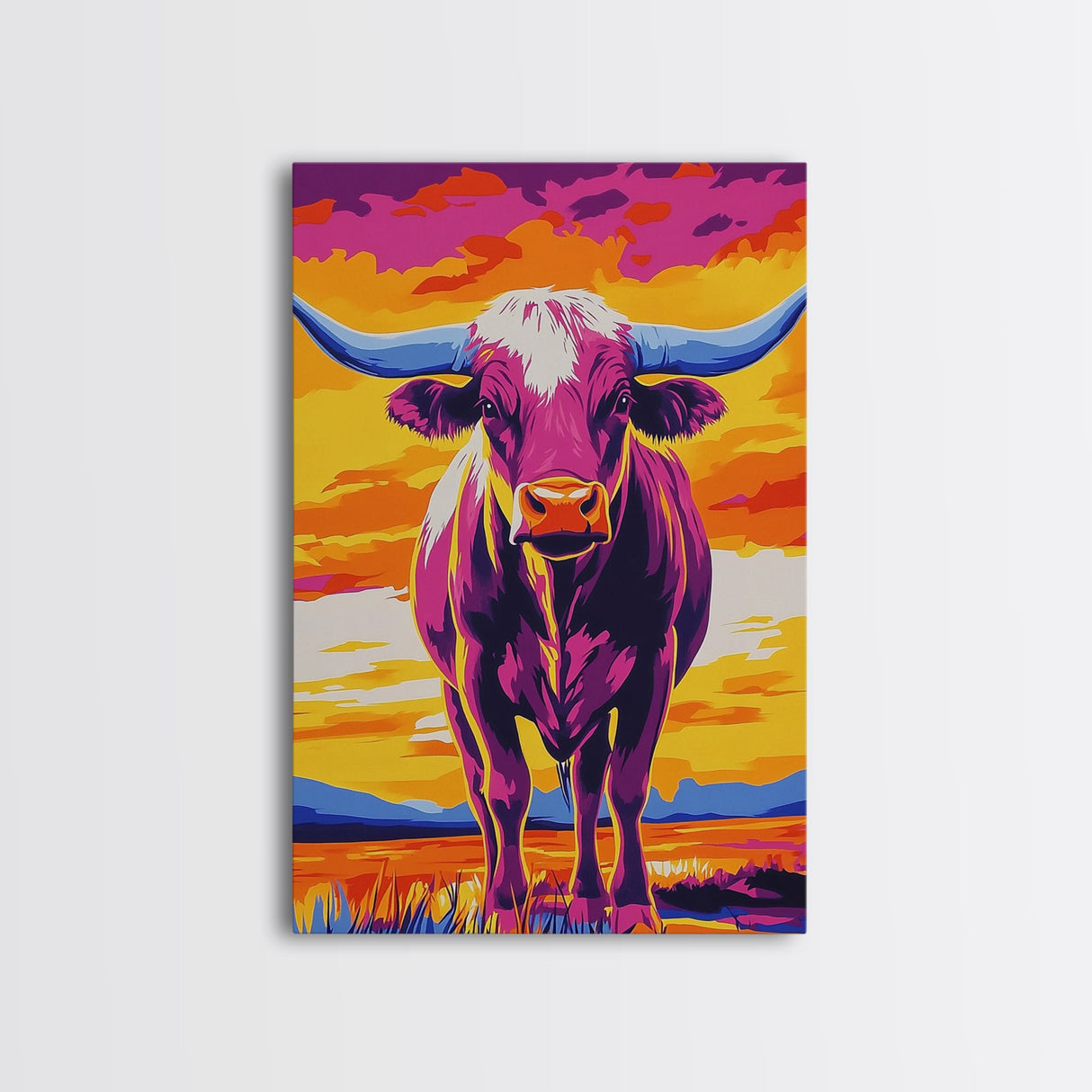 Pop Art Cow, Pink Orange Wall Art, Southwest Wall Art, Canvas Print, Rustic Decor, Farmhouse Art, Living Room Art, Bold Wall Art