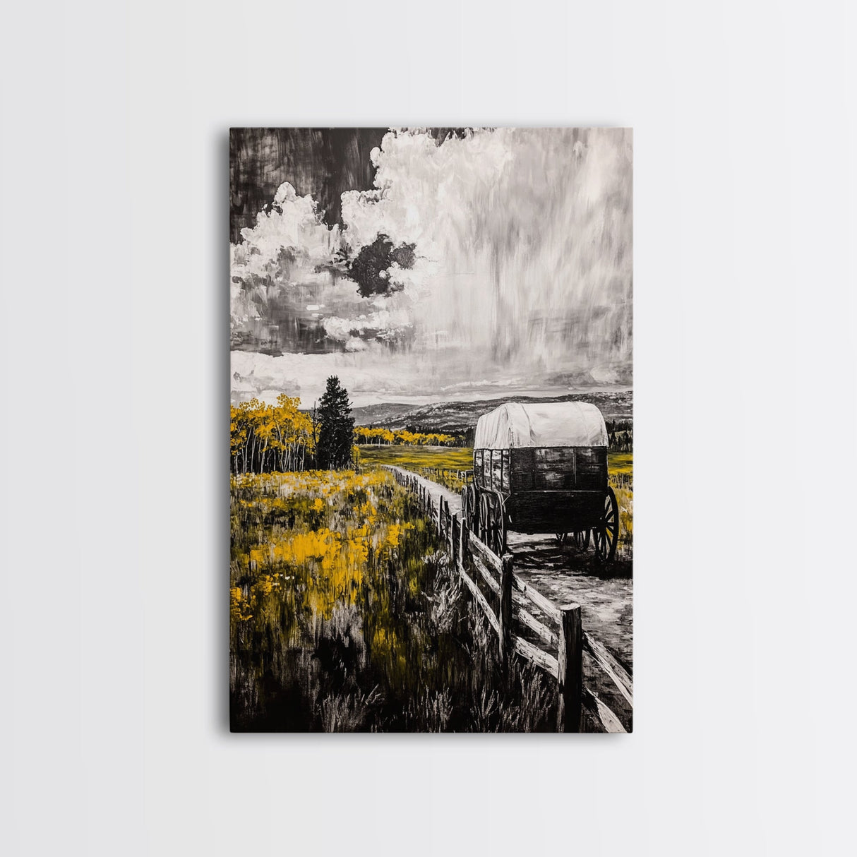 Old Wagon, Prairie Road, Country Landscape, Canvas Print, Farmhouse Art, Rustic Wall Art, Black and White Art, Barn Landscape