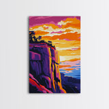 Mountain Cliffs, Southwest Sunset, Canyon Painting, Framed Canvas Print, Pink Orange Wall Art, Joshua Tree Art, Panoramic Art