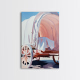 Rustic Wagon, pink abstract art, light pink wall art, vintage horse art, farmhouse art, rustic wall art, framed canvas print, gift idea