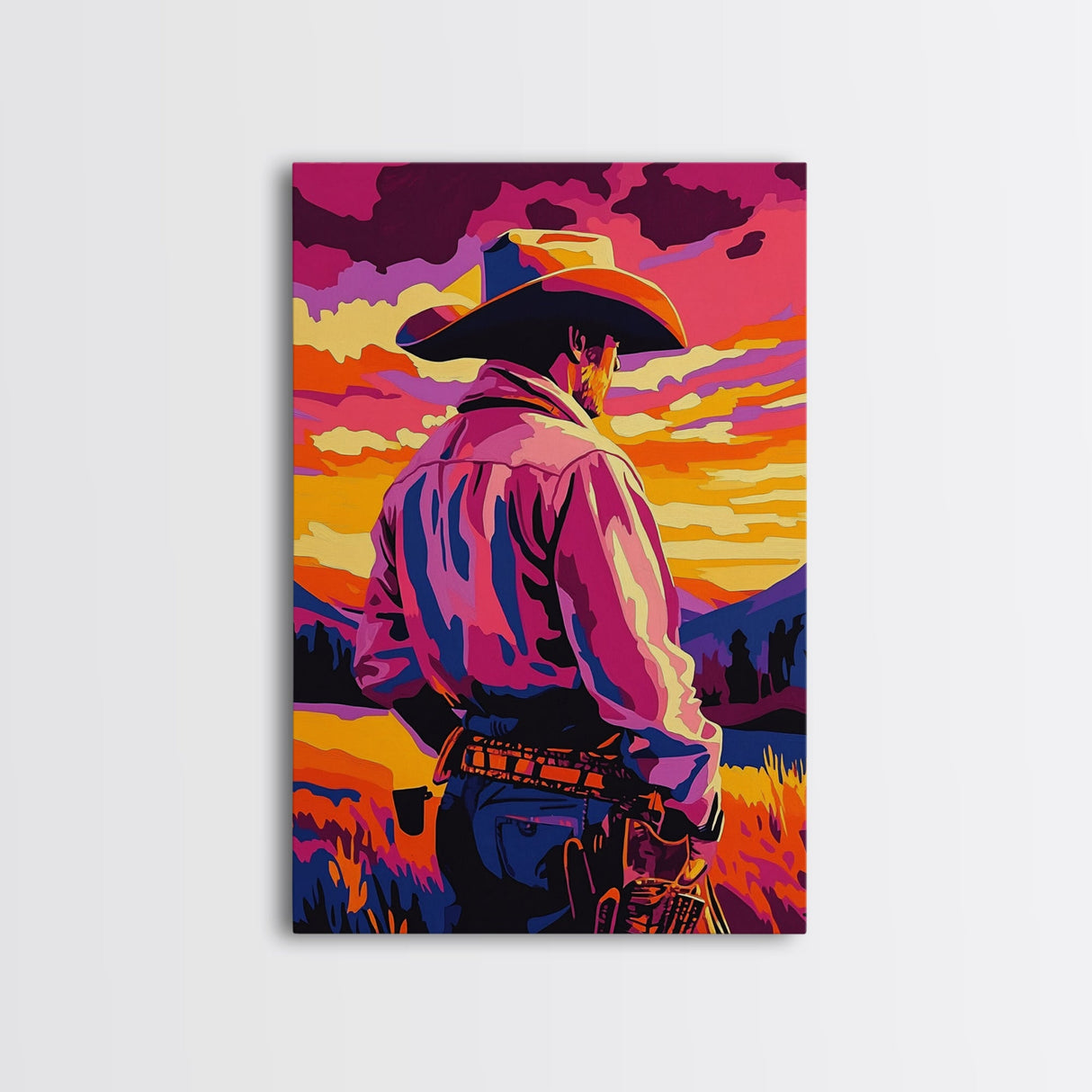 Western Cowboy, Sunset Art, Rustic Wall Art, Coastal Cowgirl Wall Art, Canvas Print, Landscape Painting, Moody Art, Gift Idea For Him